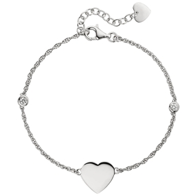 1,8mm Armband Armkette, Herz mit weißen Zirkonia, 925 Silber rhodiniert, 19-22cm