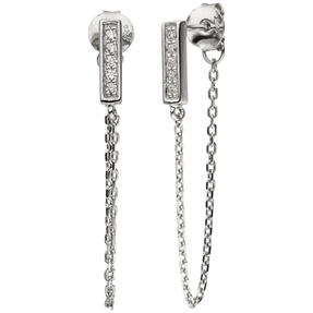 Ohrhänger Hängerstecker mit Kettchen Zirkonia 925 Silber rhodiniert Ohrringe