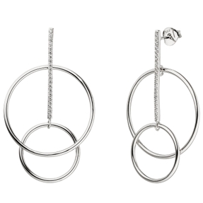 Ohrhänger Kreise mit Stab 42 Zirkonia weiß 925 Silber Ohrringe Ohrschmuck