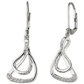 Ohrhänger mit 32 Zirkonia weiß 925 Silber rhodiniert Ohrringe Ohrschmuck Damen Ohrhänger mit 32 Zirkonia weiß 925 Silber rhodiniert Ohrringe Ohrschmuck Damen