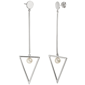 Ohrhänger Dreieck Süßwasser-Perlen weiß 925 Silber Ohrringe Ohrschmuck Damen