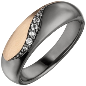Damenring Ring mit 6 Zirkonia weiß, 925 Silber schwarz rhodiniert Fingerring Damenring Ring mit 6 Zirkonia weiß, 925 Silber schwarz rhodiniert Fingerring