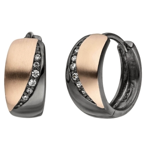 Ohrringe Creolen 14,4x6,5mm 8 Zirkonia, 925 Silber schwarz rhodiniert Ohrschmuck Ohrringe Creolen 14,4x6,5mm 8 Zirkonia, 925 Silber schwarz rhodiniert Ohrschmuck