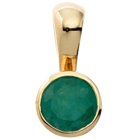 Anhänger mit grünem Smaragd, runde Fassung, 333 Gold Gelbgold, Halsschmuck