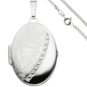 Schmuck-Set 2mm Panzerkette mit ovalem Medaillon für 2 Fotos aus 925 Silber 50cm