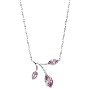 1,1mm Collier Ankerkette, Anhänger Zweig mit rosa Zirkonia, 925 Silber, 42-45cm