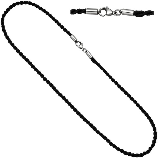 2,9mm Nylonkordel schwarze Kette Edelstahl 45cm
