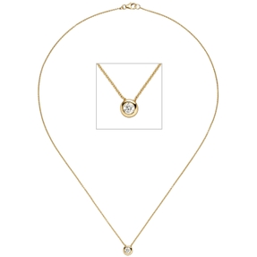 1,1mm Collier Ankerkette mit Solitär Diamant Brillant, 585 Gold Gelbgold, 45cm
