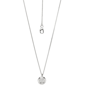 1mm Collier Ankerkette Anhänger 15 Diamanten Brillanten, 585 Gold Weißgold, 43cm