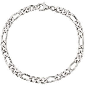 5,3mm Armband Figarokette aus 925 Silber rhodiniert diamantiert Armschmuck, 21cm 5,3mm Armband Figarokette aus 925 Silber rhodiniert diamantiert Armschmuck, 21cm