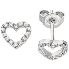 Ohrstecker Ohrringe Herz Herzchen mit weißen Zirkonia, 925 Silber rhodiniert