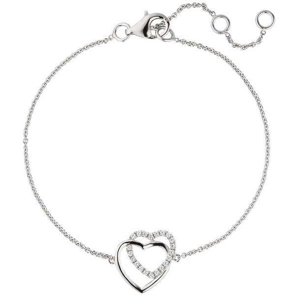1,1mm Armband 2 Herzen Zirkonia 925 Silber 18,5cm