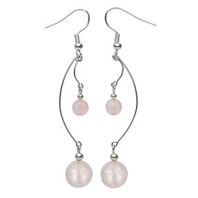 Lange Ohrhänger Ohrringe aus echtem Rosenquarz Länge 6.8cm Ohrschmuck Damen