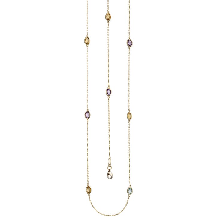 1mm Ankerkette mit Edelsteinen 585 Gelbgold 90cm