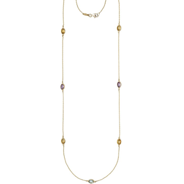 1mm Ankerkette mit Edelsteinen 585 Gelbgold 90cm