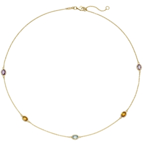 0,8mm Collier Ankerkette Blautopas Amethysten Citrinen 585 Gold Gelbgold 42-45cm