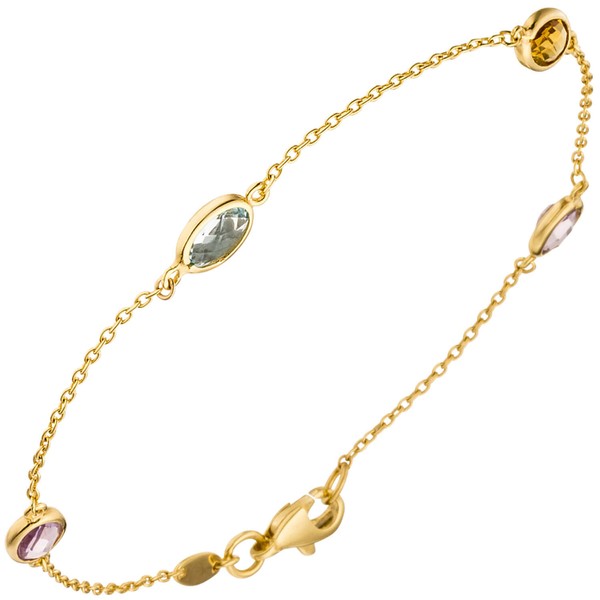 0,8mm Ankerkette Edelsteine 585 Gelbgold 19cm