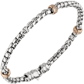 3,5mm Armband Rundvenezianer, 39 Diamanten Brillanten 585 Weißgold Rotgold, 19cm