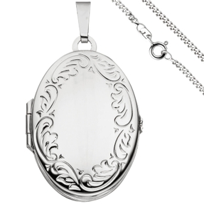 Schmuck-Set, ovaler Medaillon für 4 Fotos, 2mm Panzerkette 925 Silber, 50cm