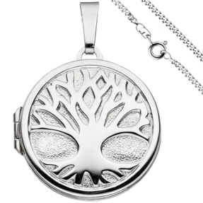 Schmuck-Set, Medaillon für 2 Fotos Baum des Lebens, Panzerkette 925 Silber, 60cm