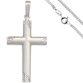Schmuck-Set, Kreuz teilmatt mit 2mm Panzerkette aus 925 Silber Halsschmuck, 50cm