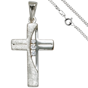 Schmuck-Set, Kreuz mit Zirkonia 2mm Panzerkette aus 925 Silber Halsschmuck, 60cm