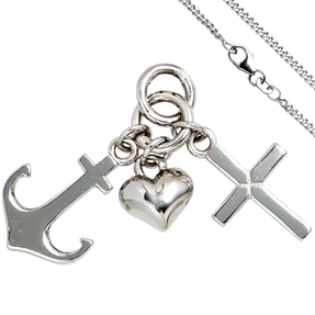 Schmuck-Set, Glaube Liebe Hoffnung 1,7mm Panzerkette 925 Silber Halsschmuck 38cm Schmuck-Set, Glaube Liebe Hoffnung 1,7mm Panzerkette 925 Silber Halsschmuck 38cm