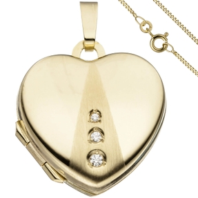 Schmuck-Set, Medaillon Herz für 2 Fotos 1,3mm Panzerkette 333 Gold Gelbgold 50cm