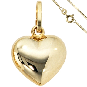 Schmuck-Set Anhänger Herz Herzchen auf 1,3mm Panzerkette 333 Gold Gelbgold 50cm