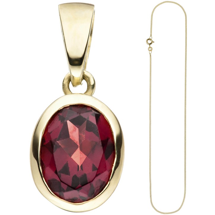 Schmuck-Set Granat Panzerkette 333 Gelbgold 45cm