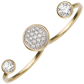 Ring Wrap Damenring für zwei Finger, weiße Zirkonia, rund, 333 Gold Gelbgold