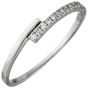 Schmaler Ring 11 Diamanten Brillanten 0,08ct W/SI 585 Gold Weißgold