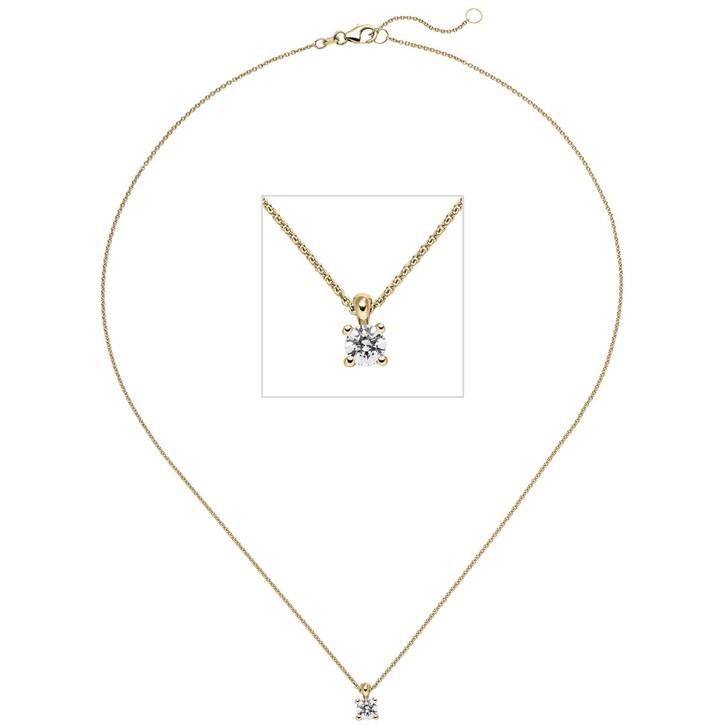 Solitaire Collier Brillant 0,50 Ct. W SI 585 Gelbgold 45cm