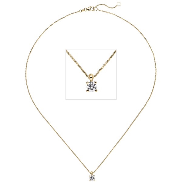Solitaire Collier Brillant 0,50 Ct. W SI 585 Gelbgold 45cm