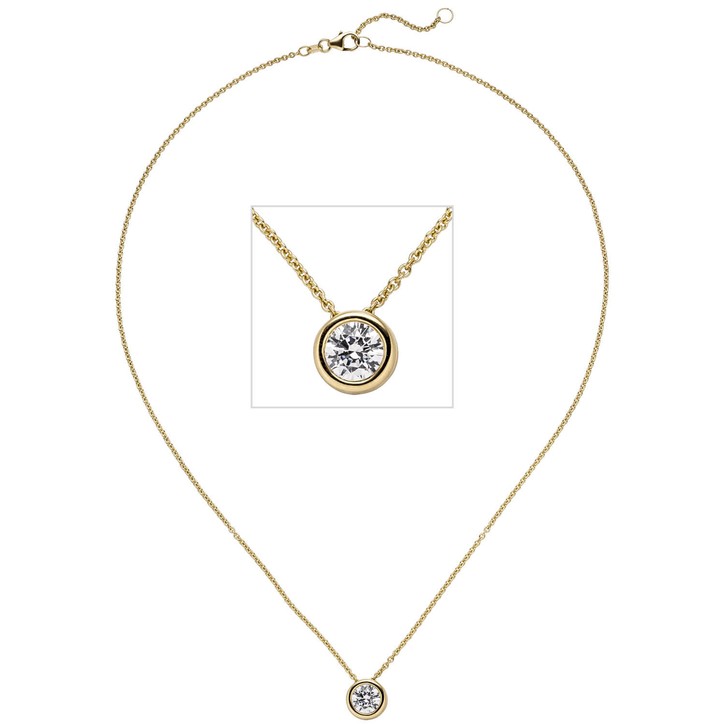 Solitär Collier Brillant 1 Ct. 9,4mm 585 Gelbgold 45cm