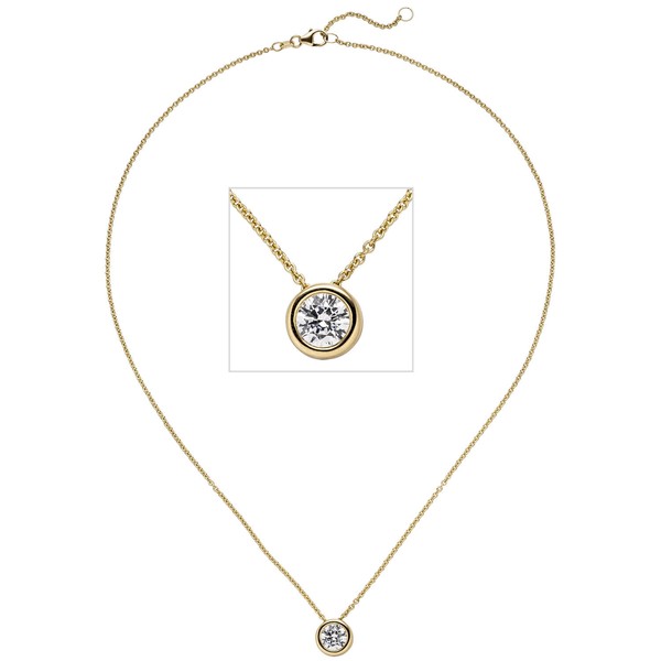 Solitär Collier Brillant 1 Ct. 9,4mm 585 Gelbgold 45cm