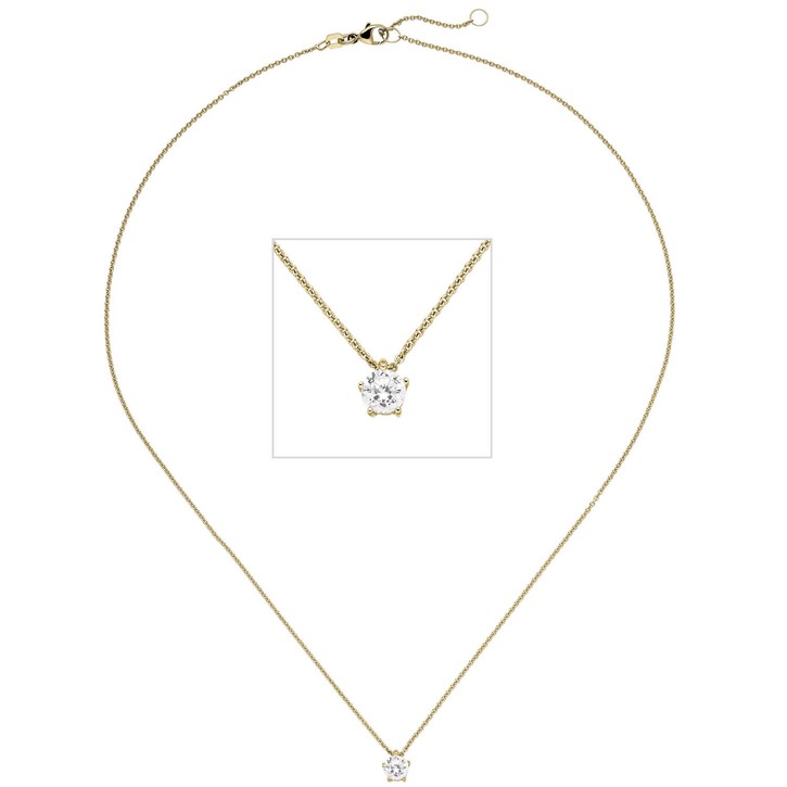 Solitär Collier mit Brillant 0,70 Ct. 585 Gelbgold 45cm
