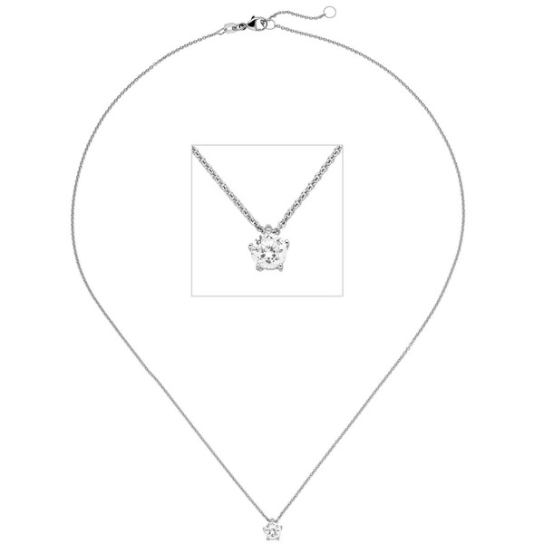 Solitär Collier mit Brillant 0,50 Ct. 585 Weißgold 45cm