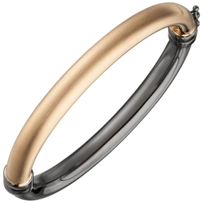 Armreif 925 Silber bicolor vergoldet & schwarz rhodiniert oval Armband teilmatt