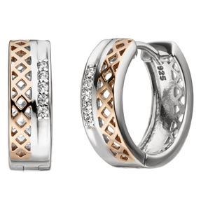 Ohrringe Creolen 15,6x5,1mm mit 10 Zirkonia weiß 925 Silber vergoldet bicolor Ohrringe Creolen 15,6x5,1mm mit 10 Zirkonia weiß 925 Silber vergoldet bicolor