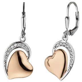 Ohrringe Herzen 18 Zirkonia weiß 925 Silber vergoldet Ohrschmuck Ohrhänger