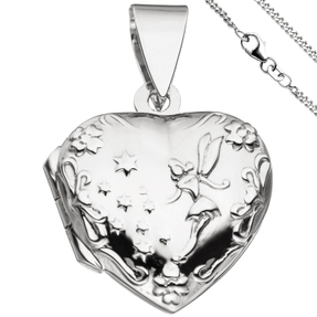 Medaillon & Halskette für 2 Fotos Herz believe Amulett Anhänger 925 Silber 42cm Medaillon & Halskette für 2 Fotos Herz believe Amulett Anhänger 925 Silber 42cm