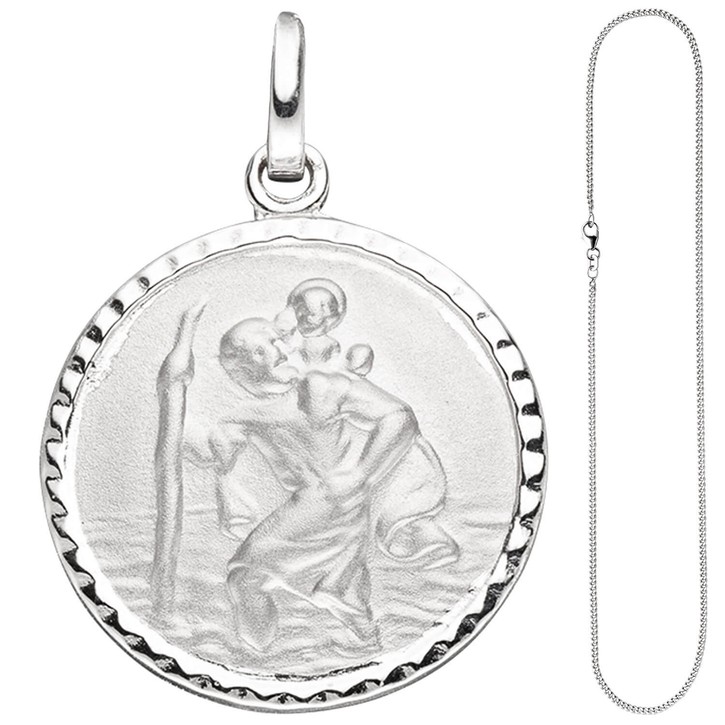 Amulett Christopherus und Halskette 42cm 925 Silber