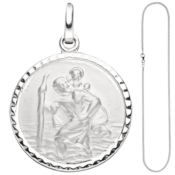 Amulett Christopherus und Halskette 42cm 925 Silber