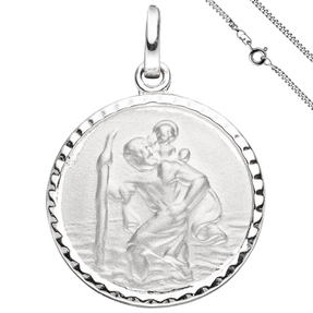 Anhänger Amulett Medaille Christopherus Schutzpatron & Halskette 50cm 925 Silber