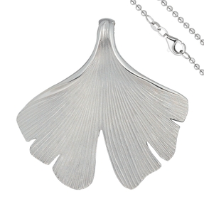 Anhänger mit Halskette Ginkgoblatt aus 925 Silber mattiert 50cm Ginko Ginkgo
