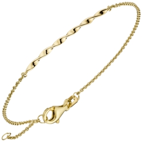 Armband aus 585 Gold Gelbgold glänzend mittleres Teil gedreht 15,5-17,5cm