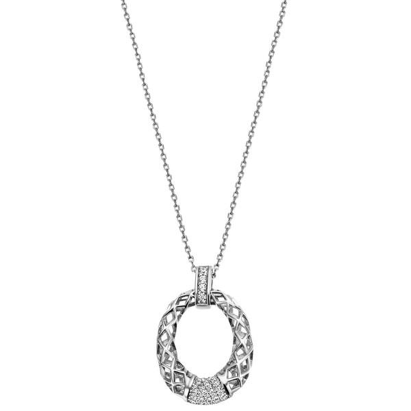 Collier mit 24 Zirkonia 925 Silber 45cm Netz-Muster