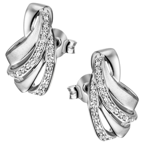 Ohrstecker mit 46 Zirkonia 925 Silber rhodiniert 14,1x8,8mm Ohrringe Ohrschmuck
