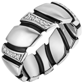 Ring Damenring 6,8mm 30 Zirkonia 925 Silber rhodiniert schwarze Lackauflagen